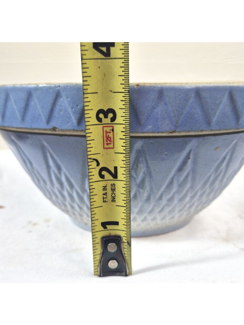 Vintage Blue Stoneware Mixing Bowl Crown Mark Embossed Pottery 8 in - Picture 5 of 6